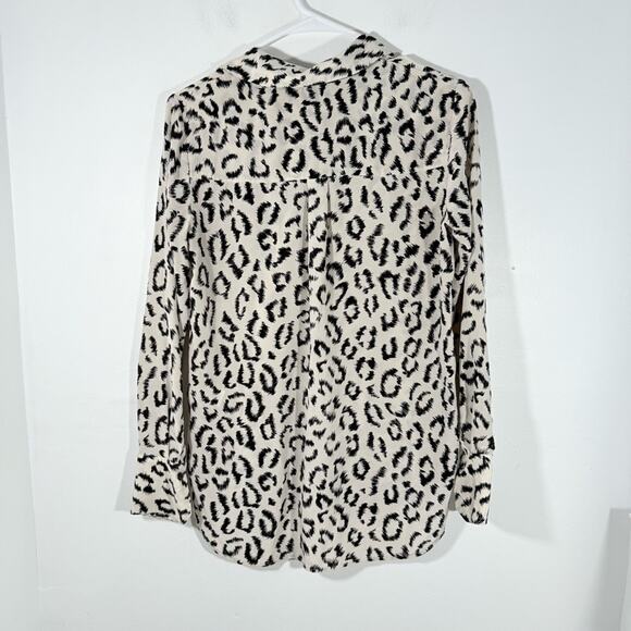 A.L.C. Emerson 100% Silk Ivory Black Leopard Print Button Down Blouse Size 0 - Picture 8 of 11